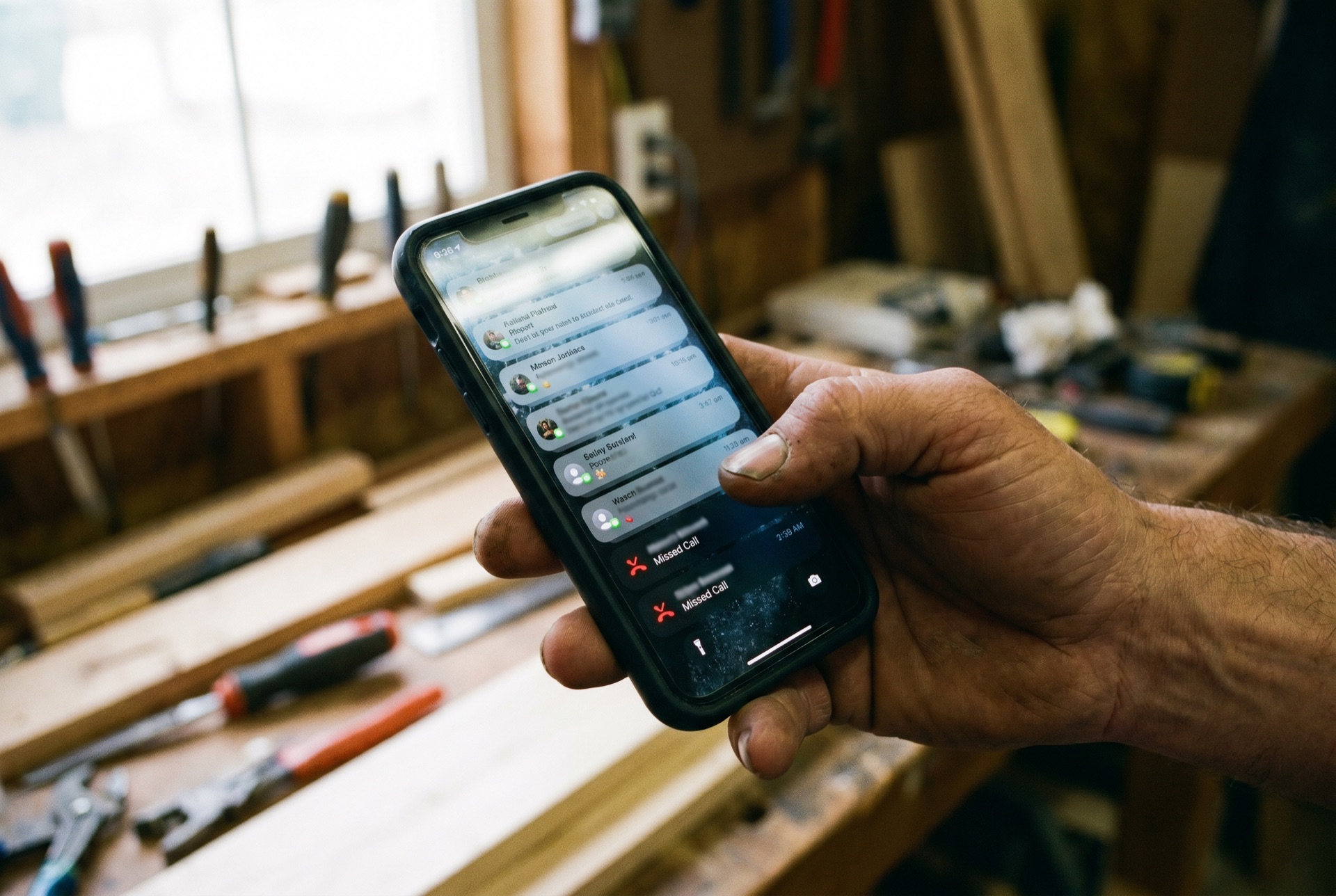 Handwerker mit Stress – Anrufe und Anfragen ohne Ende